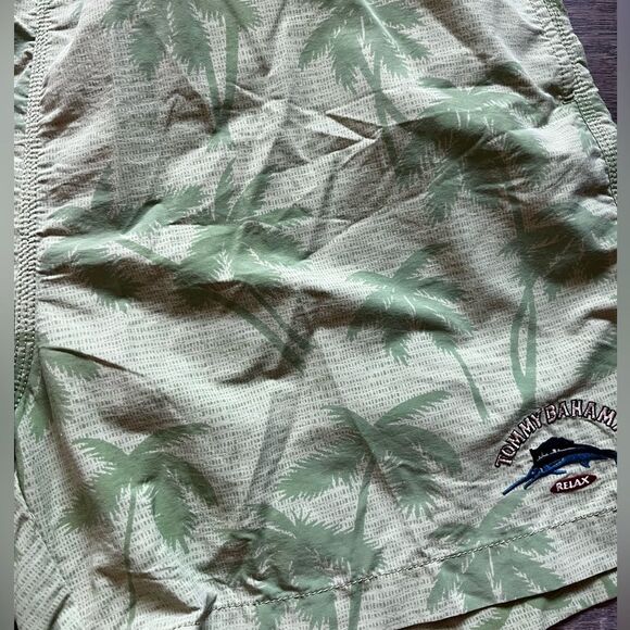 Tommy Bahama Relax Swim Trunks Green w/palm Trees, Sz Large,  drawstring elastic - Picture 4 of 11
